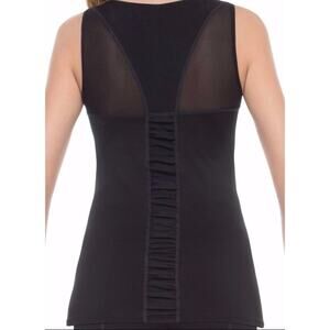 Spanx Streamlined Tank Top Women Small Black Mesh Lightweight Ruched Back Yoga